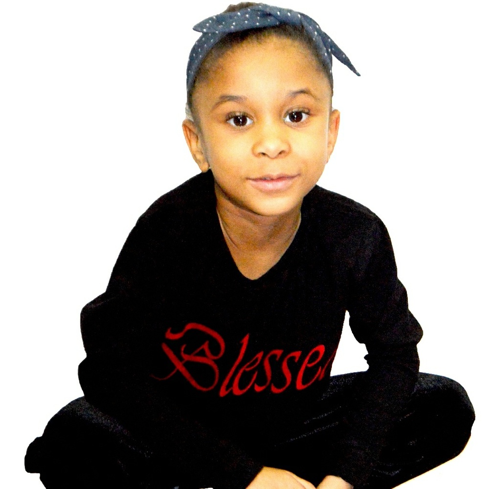 Girl's Black Cotton " Blessed "  Top
